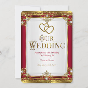 Invitación Boda Elegante Rojo Dorado Blanco Dorado