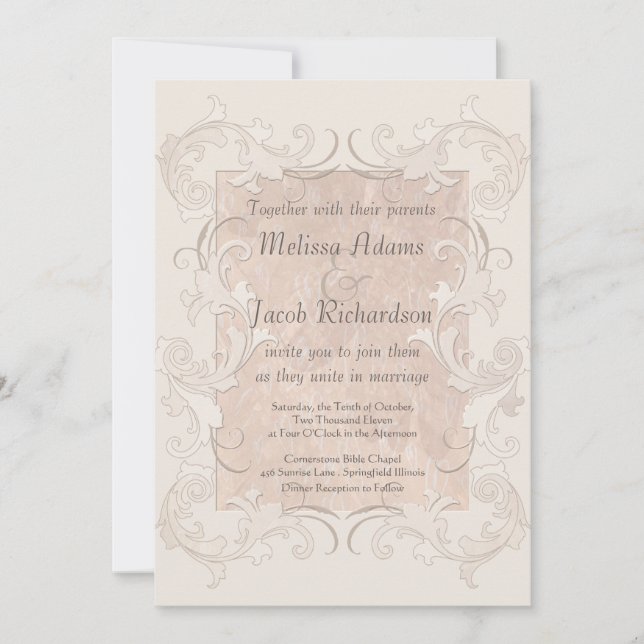 Invitación Boda elegante romántica de seda (Anverso)