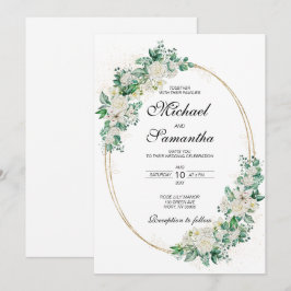 Invitación Boda Elegante Rosa Blanca y Lilies
