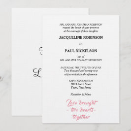 Invitación Boda elegante rosa blanco dos corazones