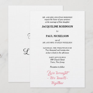Invitación Boda elegante rosa blanco dos corazones