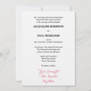 Invitación Boda elegante rosa blanco dos corazones