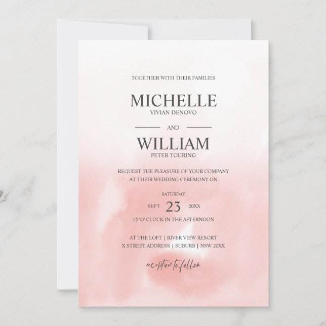 Invitación Boda elegante rosa Ombre (Anverso)