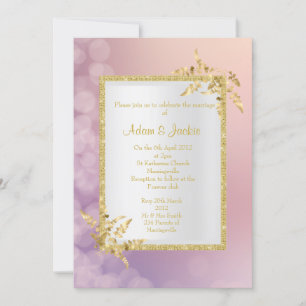 Invitación Boda elegante rosa pastel púrpura hoja de oro