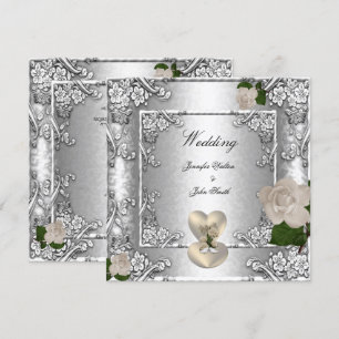 Invitación Boda elegante rosa plata blanco