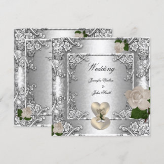 Invitación Boda elegante rosa plata blanco