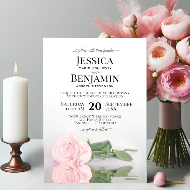Invitación Boda Elegante Rosa Rosa Rosa De Larga Estela (Subido por el creador)