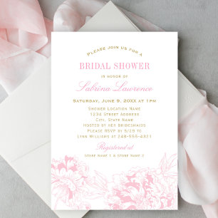 Invitación Boda Elegante Rosa Sketch Oro Duchas