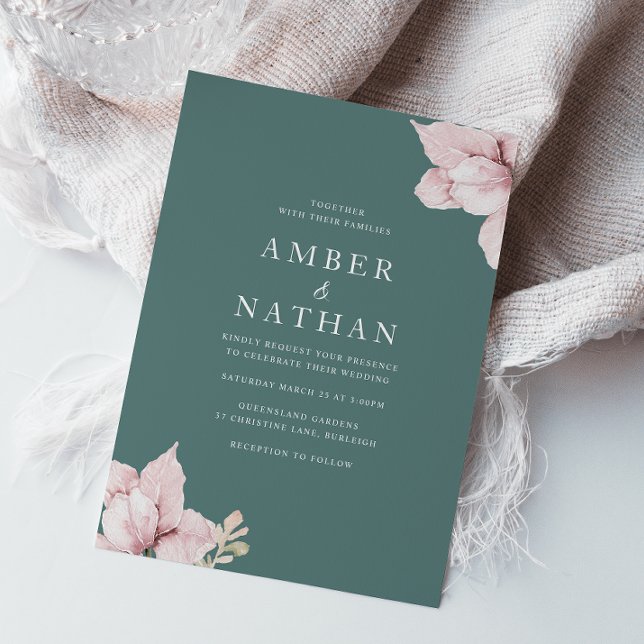 Invitación Boda elegante rosa y Verde azulada de Rubor (Subido por el creador)