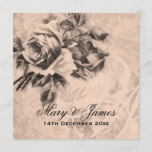Invitación Boda elegante rosas vintage sepia