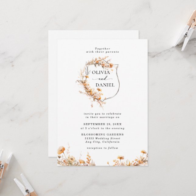 Invitación Boda Elegante Rústica Caprichosa de Flores Silvest (Anverso/Reverso In Situ)
