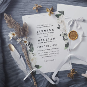 Invitación Boda elegante rústica con acento floral romántico