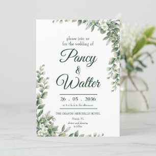 Invitación Boda Elegante Rústica con Hojas de Eucalipto Verde