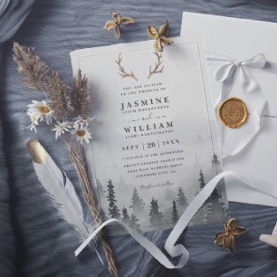 Invitación Boda elegante rústica de árbol de montaña del bosq