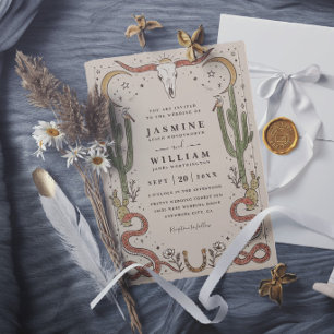 Invitación Boda elegante rústica del suroeste con cuernos boh