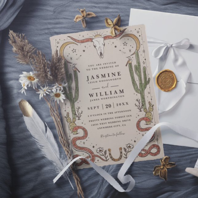 Invitación Boda elegante rústica del suroeste con cuernos boh (Subido por el creador)