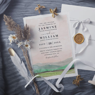 Invitación Boda elegante rústica en el campo montañoso