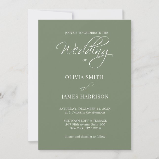 Invitación Boda elegante Sage Olive Green Simple Moderno (Anverso)