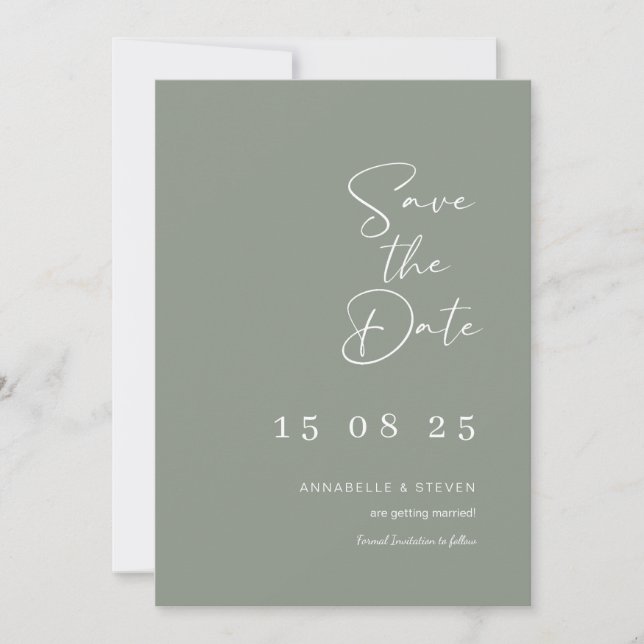 Invitación Boda elegante salva las fechas verde sabio (Anverso)