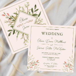 Invitación Boda Elegante Selva deja suave rosa