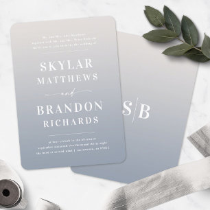 Invitación Boda elegante semiformal con ombre marfil y azul