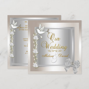 Invitación Boda elegante sepia oro plata blanca paloma