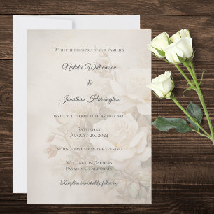 Invitación Boda elegante silueta de rosa marfil vintage