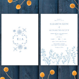 Invitación Boda elegante simple de flores silvestres pervinca