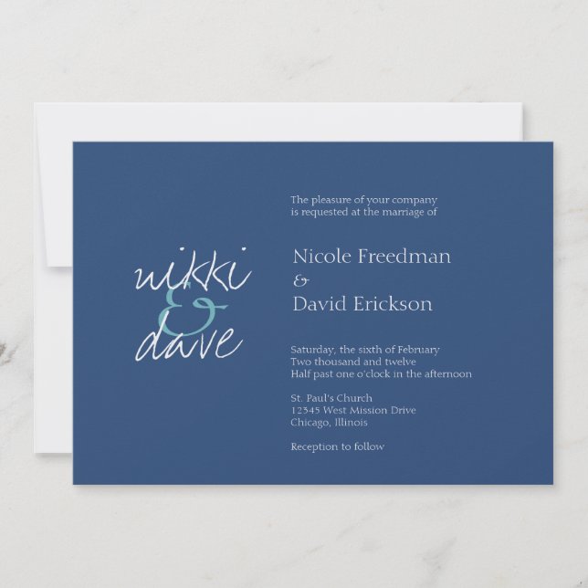 Invitación Boda elegante simple de los azules marinos de la (Anverso)