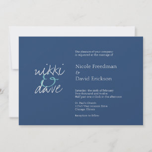 Invitación Boda elegante simple de los azules marinos de la