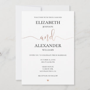 Invitación Boda elegante simple de oro. Detalles de caligrafí