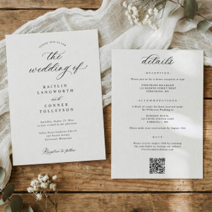 Invitación Boda elegante simple y antigua todo en uno