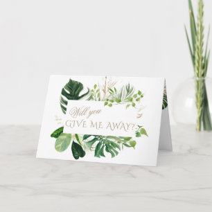 Invitación Boda elegante tropical verde follaje dorado