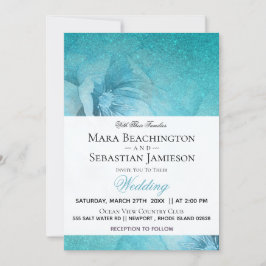 Invitación *~* Boda elegante Verde azulada Purpurina floral