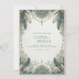 Invitación Boda Elegante Verde Azulado con Filigrana Adornada