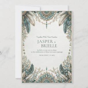 Invitación Boda Elegante Verde Azulado con Filigrana Adornada