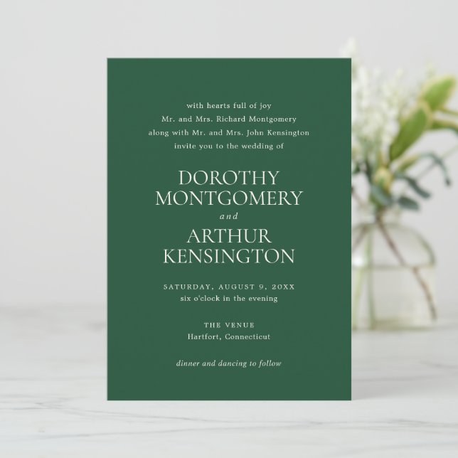 Invitación Boda elegante verde esmeralda moderna (Anverso de pie)