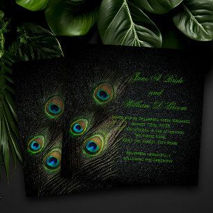 Invitación Boda Elegante Verde Esmeralda Negro y Oro de Pavo 