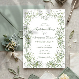 Invitación Boda elegante verde salvia delicada vegetación