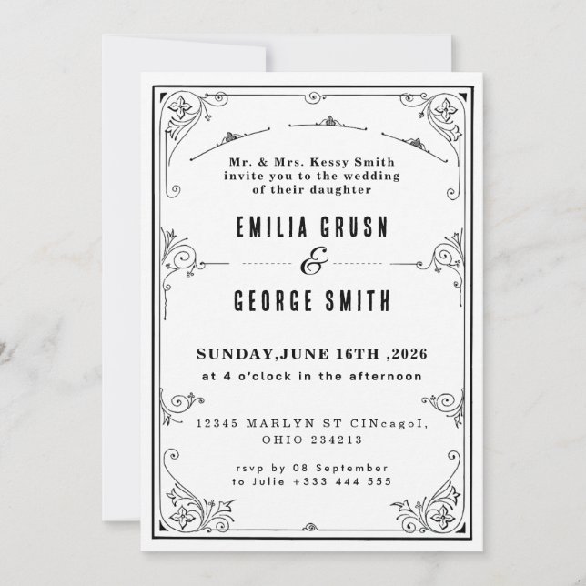 Invitación Boda Elegante Vintage (Anverso)