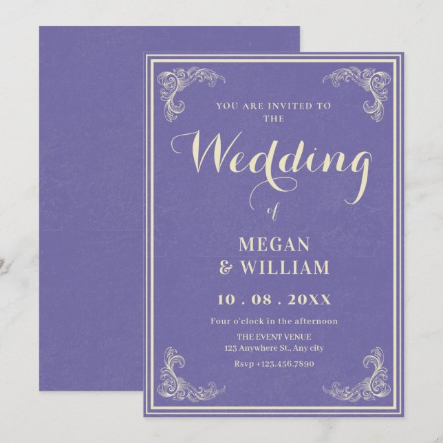 Invitación boda elegante vintage (Anverso / Reverso)