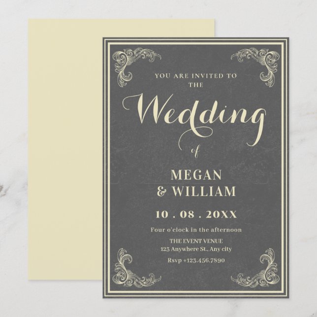 Invitación boda elegante vintage (Anverso / Reverso)