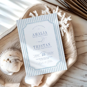 Invitación Boda elegante vintage con franja azul