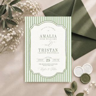 Invitación Boda elegante vintage con franja verde