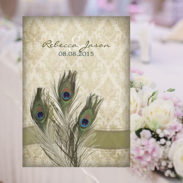 Invitación boda elegante vintage crema damasco pavo real (elegant vintage cream damask peacock wedding invitation)