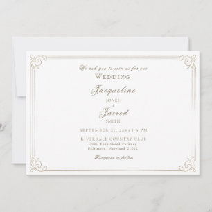 Invitación Boda elegante vintage marco de oro marfil