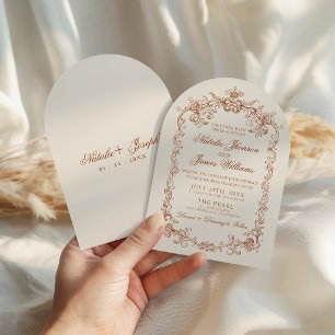 Invitación Boda elegante vintage naranja quemada dinero antig