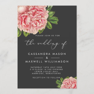 Invitación Boda elegante vintage rosa peonía