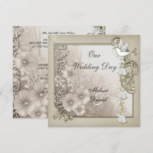 Invitación Boda Elegante Vintage Sepia Paloma Blanca