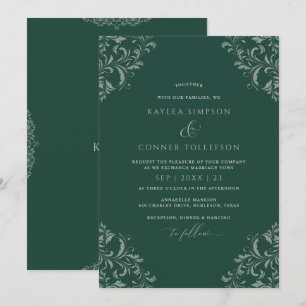 Invitación Boda elegante vintage verde esmeralda